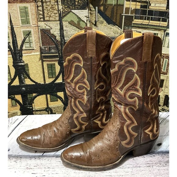 Vintage Cat's Paw Neoprene Ostrich Mens Leather Western Cowboy Boots - Picture 3 of 15